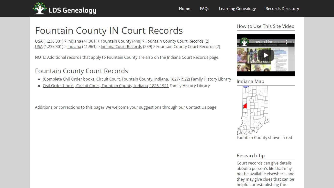 Fountain County IN Court Records - LDS Genealogy