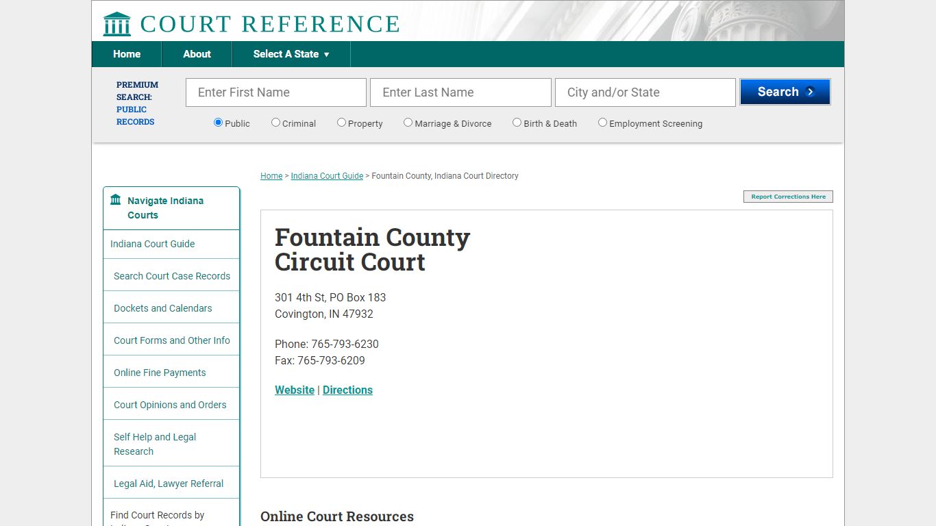 Fountain County Circuit Court - Court Records Directory